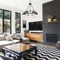 New ⭐ Hartwell 6-Light Modern Farmhouse Antique Black Wagon Wheel Chandelier with Clear Glass Shade by Edvivi 🤩 -Deals Edvivi || Atlas Store antique black edvivi chandeliers epc446bkbn 1f 1000