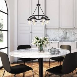 New ⭐ Hartwell 6-Light Modern Farmhouse Antique Black Wagon Wheel Chandelier with Clear Glass Shade by Edvivi 🤩 -Deals Edvivi || Atlas Store antique black edvivi chandeliers epc446bkbn 4f 1000