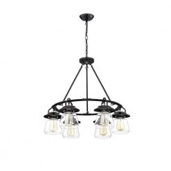 New ⭐ Hartwell 6-Light Modern Farmhouse Antique Black Wagon Wheel Chandelier with Clear Glass Shade by Edvivi 🤩 -Deals Edvivi || Atlas Store antique black edvivi chandeliers epc446bkbn 77 1000