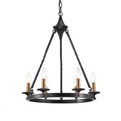 Best deal 🥰 Hartwell 6-Light Antique Black Modern Farmhouse Round Candlestick Chandelier with Brass Candle Sleeves by Edvivi 🥰