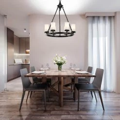 Cheap ⌛ Hartwell 6-Light Antique Black Modern Farmhouse Round Chandelier with White Cylinder Glass shades by Edvivi 🔥 -Deals Edvivi || Atlas Store antique black edvivi chandeliers epc5115bk 1f 1000