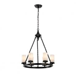 Cheap ⌛ Hartwell 6-Light Antique Black Modern Farmhouse Round Chandelier with White Cylinder Glass shades by Edvivi 🔥 -Deals Edvivi || Atlas Store antique black edvivi chandeliers epc5115bk 66 1000