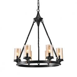 Best deal ๐ฅ Hartwell 6-Light Traditional Antique Black Industrial Wheel Chandelier with Clear Amber Glass Shades by Edvivi โ
