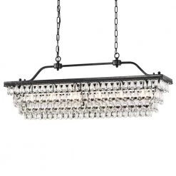 Brand new ๐ Chiara 6-Light Antique Black Rectangular Glam Chandelier with Hanging Crystal, Linear Dining Room Pendant, Island Light by Edvivi โ๏ธ