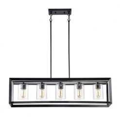 Deals 🥰 Richard 5-Light Antique Black Rectangular Kitchen Island Chandelier with Seeded Glass Shades by Edvivi 🔔 -Deals Edvivi || Atlas Store antique black edvivi chandeliers epd6265bk 1f 1000