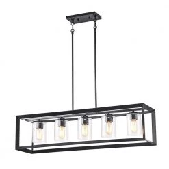 Deals ๐ฅฐ Richard 5-Light Antique Black Rectangular Kitchen Island Chandelier with Seeded Glass Shades by Edvivi ๐
