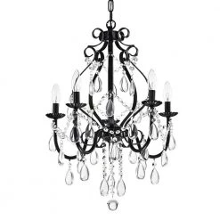 Promo โ Amorette 5-Light Antique Black Candle Style Traditional Glam Chandelier with Teardrop Hanging Crystals by Edvivi โ