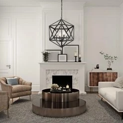 Outlet 💯 Renzo 4-Light Antique Black Geometric Iron Modern Farmhouse Cage Chandelier with Clear Glass Shades by Edvivi ✔️ -Deals Edvivi || Atlas Store antique black edvivi chandeliers epl118bk 1f 1000