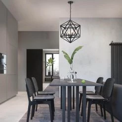 Outlet 💯 Renzo 4-Light Antique Black Geometric Iron Modern Farmhouse Cage Chandelier with Clear Glass Shades by Edvivi ✔️ -Deals Edvivi || Atlas Store antique black edvivi chandeliers epl118bk 31 1000