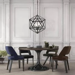 Outlet 💯 Renzo 4-Light Antique Black Geometric Iron Modern Farmhouse Cage Chandelier with Clear Glass Shades by Edvivi ✔️ -Deals Edvivi || Atlas Store antique black edvivi chandeliers epl118bk 44 1000