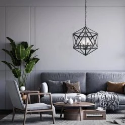 Outlet 💯 Renzo 4-Light Antique Black Geometric Iron Modern Farmhouse Cage Chandelier with Clear Glass Shades by Edvivi ✔️ -Deals Edvivi || Atlas Store antique black edvivi chandeliers epl118bk 4f 1000