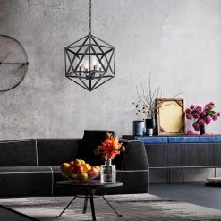 Outlet 💯 Renzo 4-Light Antique Black Geometric Iron Modern Farmhouse Cage Chandelier with Clear Glass Shades by Edvivi ✔️ -Deals Edvivi || Atlas Store antique black edvivi chandeliers epl118bk c3 1000