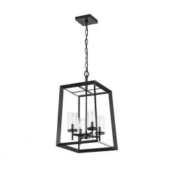 New ❤️ Richard 4-Light Antique Black Geometric Cage Lantern Pendant with Clear Glass Shades by Edvivi 🛒 -Deals Edvivi || Atlas Store antique black edvivi chandeliers epl6255bk 1f 1000