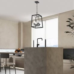 New ❤️ Richard 4-Light Antique Black Geometric Cage Lantern Pendant with Clear Glass Shades by Edvivi 🛒 -Deals Edvivi || Atlas Store antique black edvivi chandeliers epl6255bk 31 1000