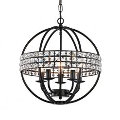 Best reviews of ❤️ Orbit 5-Light Antique Black Globe Cage Glam Chandelier Ceiling Fixture with Crystal Belt by Edvivi 🤩