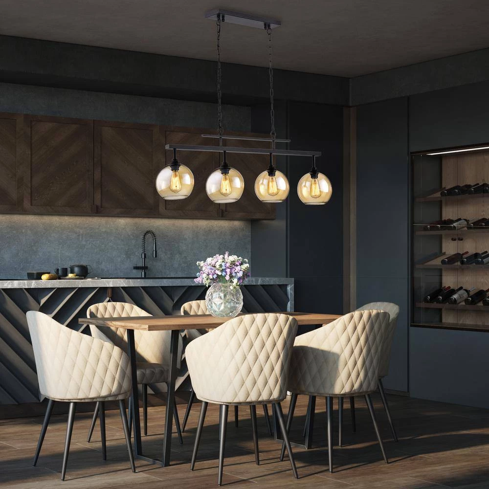 Buy ๐ Walden 4-Light Antique Black Industrial Linear Kitchen Island Chandelier with Amber Glass Shade by Edvivi ๐ 7 Buy ๐ Walden 4-Light Antique Black Industrial Linear Kitchen Island Chandelier with Amber Glass Shade by Edvivi ๐ - Image 5