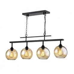 Buy ๐ Walden 4-Light Antique Black Industrial Linear Kitchen Island Chandelier with Amber Glass Shade by Edvivi ๐