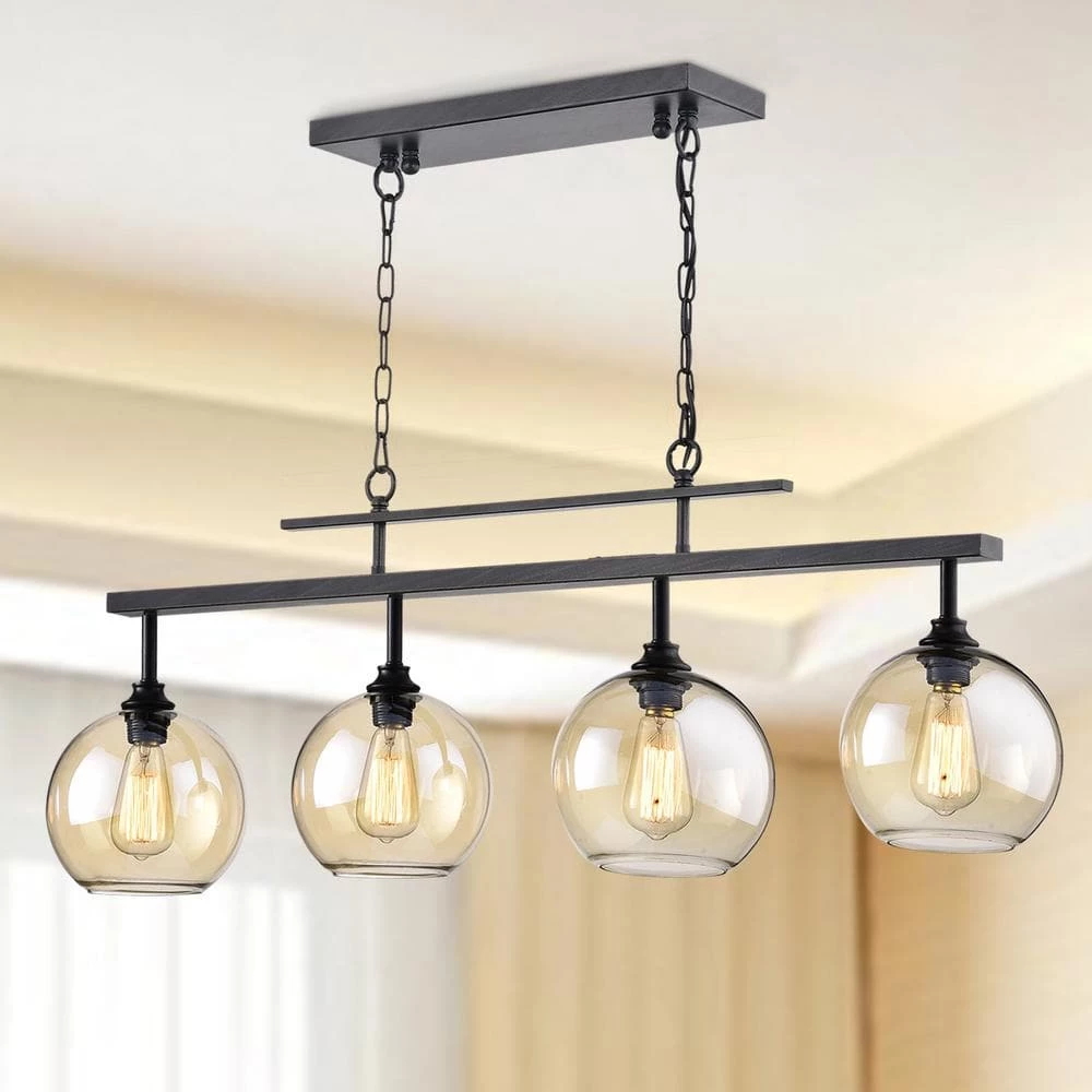 Buy ๐ Walden 4-Light Antique Black Industrial Linear Kitchen Island Chandelier with Amber Glass Shade by Edvivi ๐ 4 Buy ๐ Walden 4-Light Antique Black Industrial Linear Kitchen Island Chandelier with Amber Glass Shade by Edvivi ๐ - Image 2