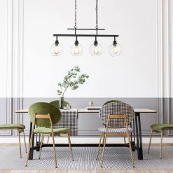 Outlet ❤️ Walden 4-Light Antique Black Industrial Linear Hanging Chandelier for Kitchen with Clear Glass Shades by Edvivi 🔥 -Deals Edvivi || Atlas Store antique black edvivi chandeliers eps1255bk 1f 1000