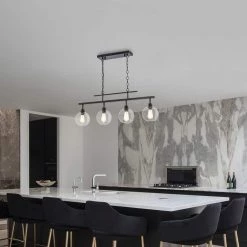 Outlet ❤️ Walden 4-Light Antique Black Industrial Linear Hanging Chandelier for Kitchen with Clear Glass Shades by Edvivi 🔥 -Deals Edvivi || Atlas Store antique black edvivi chandeliers eps1255bk 31 1000