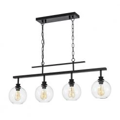 Outlet ❤️ Walden 4-Light Antique Black Industrial Linear Hanging Chandelier for Kitchen with Clear Glass Shades by Edvivi 🔥 -Deals Edvivi || Atlas Store antique black edvivi chandeliers eps1255bk 77 1000