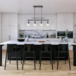 Outlet ❤️ Walden 4-Light Antique Black Industrial Linear Hanging Chandelier for Kitchen with Clear Glass Shades by Edvivi 🔥 -Deals Edvivi || Atlas Store antique black edvivi chandeliers eps1255bk c3 1000