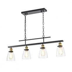 Discount 🛒 Walden 4-Light Traditional Antique Black Island Chandelier with Glass Shades, Industrial Linear Kitchen Pendant Light by Edvivi 🎉