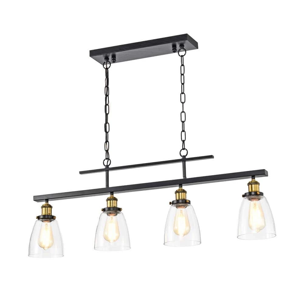 Discount ๐ Walden 4-Light Traditional Antique Black Island Chandelier with Glass Shades, Industrial Linear Kitchen Pendant Light by Edvivi ๐ 3 Discount ๐ Walden 4-Light Traditional Antique Black Island Chandelier with Glass Shades, Industrial Linear Kitchen Pendant Light by Edvivi ๐