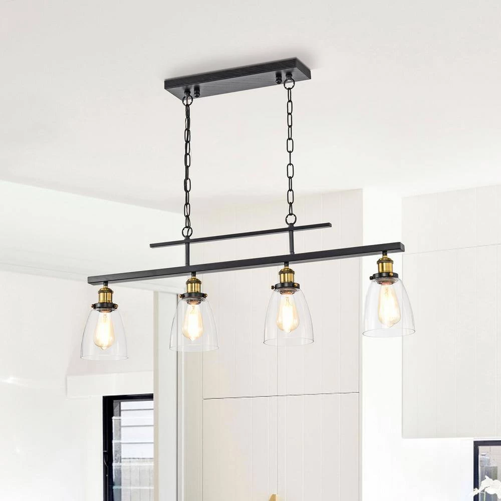 Discount ๐ Walden 4-Light Traditional Antique Black Island Chandelier with Glass Shades, Industrial Linear Kitchen Pendant Light by Edvivi ๐ 4 Discount ๐ Walden 4-Light Traditional Antique Black Island Chandelier with Glass Shades, Industrial Linear Kitchen Pendant Light by Edvivi ๐ - Image 2