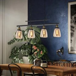 Outlet 👍 Walden 4-Light Traditional Antique Black Linear Kitchen Chandelier with Amber Glass Shades by Edvivi 🎉 -Deals Edvivi || Atlas Store antique black edvivi chandeliers eps134bk 44 1000