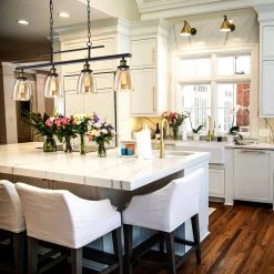 Outlet 👍 Walden 4-Light Traditional Antique Black Linear Kitchen Chandelier with Amber Glass Shades by Edvivi 🎉 -Deals Edvivi || Atlas Store antique black edvivi chandeliers eps134bk 4f 1000