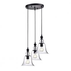 Best reviews of ๐ Reagan 3-Light Transitional Antique Black Cluster Pendant with Clear Glass Shades by Edvivi โ