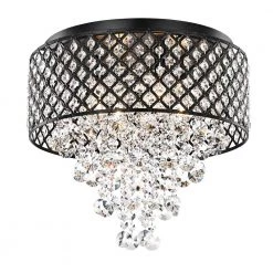 Best Pirce โจ Alyvia 16 in. 4-Light Antique Black Glam Round Drum Flush Mount with Cascading Hanging Crystals by Edvivi ๐