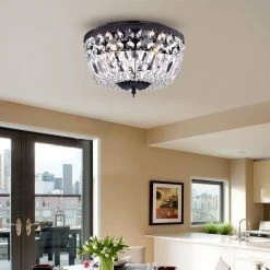 Best Pirce 🥰 Alyvia 12 in. 3-Light Antique Black Glam Flush Mount Ceiling Light with Crystal Strands by Edvivi 🥰 -Deals Edvivi || Atlas Store antique black edvivi flush mount lights ecj408bl 31 1000