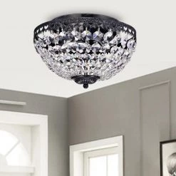 Budget ⭐ Clara 11-1/2 in. 3-Light Antique Black Glam Flush Mount with Crystal Shade by Edvivi 🛒 -Deals Edvivi || Atlas Store antique black edvivi flush mount lights ecj428bk 31 1000