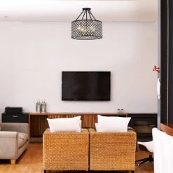 New 🛒 Marya 4-Light Modern Antique Black Finish Crystal Semi-Flush Mount Light with Clear Glass Crystal Beaded Drum Shade by Edvivi 💯 -Deals Edvivi || Atlas Store antique black edvivi flush mount lights esg8025bk 1f 1000