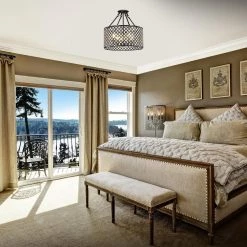 New 🛒 Marya 4-Light Modern Antique Black Finish Crystal Semi-Flush Mount Light with Clear Glass Crystal Beaded Drum Shade by Edvivi 💯 -Deals Edvivi || Atlas Store antique black edvivi flush mount lights esg8025bk c3 1000