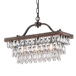Deals Edvivi || Atlas Store 24 Buy ๐ Chiara 3-Light Antique Bronze Rectangular Glam Chandelier with Clear Glass Hanging Teardrop Crystals by Edvivi ๐