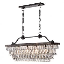 Budget ⌛ Chiara 4-Light Antique Bronze Rectangular Glam Chandelier with Clear Glass Hanging Teardrop Crystals by Edvivi 🎉 -Deals Edvivi || Atlas Store antique bronze edvivi chandeliers epd301ab 44 1000