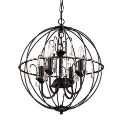 Hot Sale ⌛ Orbit 4-Light Antique Bronze Modern Globe Cage Chandelier with Hanging Crystals by Edvivi 😀