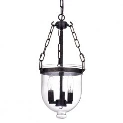 Outlet โจ Condord 3-Light Traditional Antique Bronze Finish Bell Jar Lantern Pendant with Clear Glass Shade by Edvivi โจ