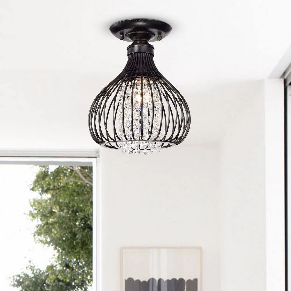 Hot Sale ⌛ Clara 9 in. 1-Light Glam Antique Bronze Metal Semi-Flush Mount with Black Cage and Hanging Crystals by Edvivi ✨ 11 Hot Sale ⌛ Clara 9 in. 1-Light Glam Antique Bronze Metal Semi-Flush Mount with Black Cage and Hanging Crystals by Edvivi ✨ - Image 9