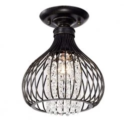 Hot Sale โ Clara 9 in. 1-Light Glam Antique Bronze Metal Semi-Flush Mount with Black Cage and Hanging Crystals by Edvivi โจ