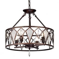 Best deal ⌛ Imperium Mid-Century Modern 4-Light Antique Copper Dual Set-Up Chandelier with Ice Glass and Crystals by Edvivi 👏