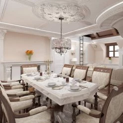 Discount 🥰 Marya 4-Light Glam Antique Copper Round Chandelier with Square Beaded Drum Shade and Hanging Clear Glass Crystals by Edvivi 😍 -Deals Edvivi || Atlas Store antique copper edvivi chandeliers epg8229ac c3 1000