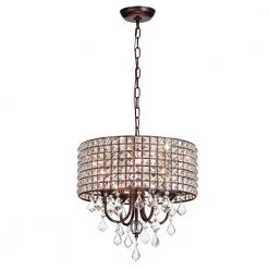 Discount 🥰 Marya 4-Light Glam Antique Copper Round Chandelier with Square Beaded Drum Shade and Hanging Clear Glass Crystals by Edvivi 😍 -Deals Edvivi || Atlas Store antique copper edvivi chandeliers epg8229ac d4 1000