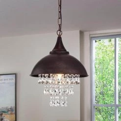 Brand new ❤️ 1-Light Rustic Antique Copper Dome Modern Farmhouse Pendant with Hanging Crystals by Edvivi 🎉 -Deals Edvivi || Atlas Store antique copper edvivi chandeliers ept4299ac 31 1000