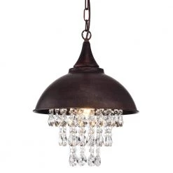 Brand new ❤️ 1-Light Rustic Antique Copper Dome Modern Farmhouse Pendant with Hanging Crystals by Edvivi 🎉