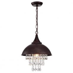 Brand new ❤️ 1-Light Rustic Antique Copper Dome Modern Farmhouse Pendant with Hanging Crystals by Edvivi 🎉 -Deals Edvivi || Atlas Store antique copper edvivi chandeliers ept4299ac 66 1000