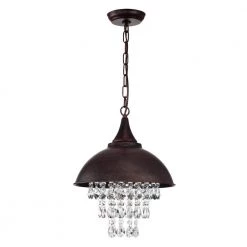 Brand new ❤️ 1-Light Rustic Antique Copper Dome Modern Farmhouse Pendant with Hanging Crystals by Edvivi 🎉 -Deals Edvivi || Atlas Store antique copper edvivi chandeliers ept4299ac 76 1000